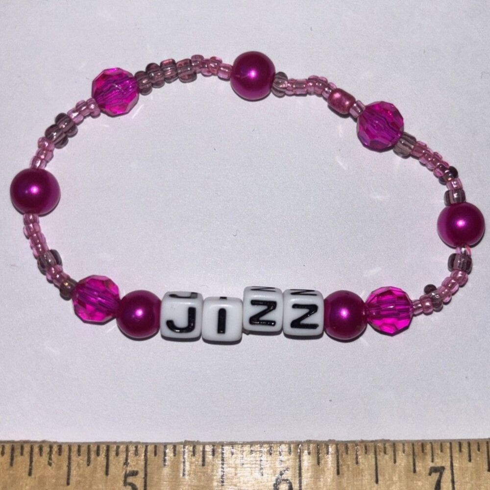 Handmade Bead Bracelet Pink Flower Charm Ji*z Letter Beads Novelty Jewelry